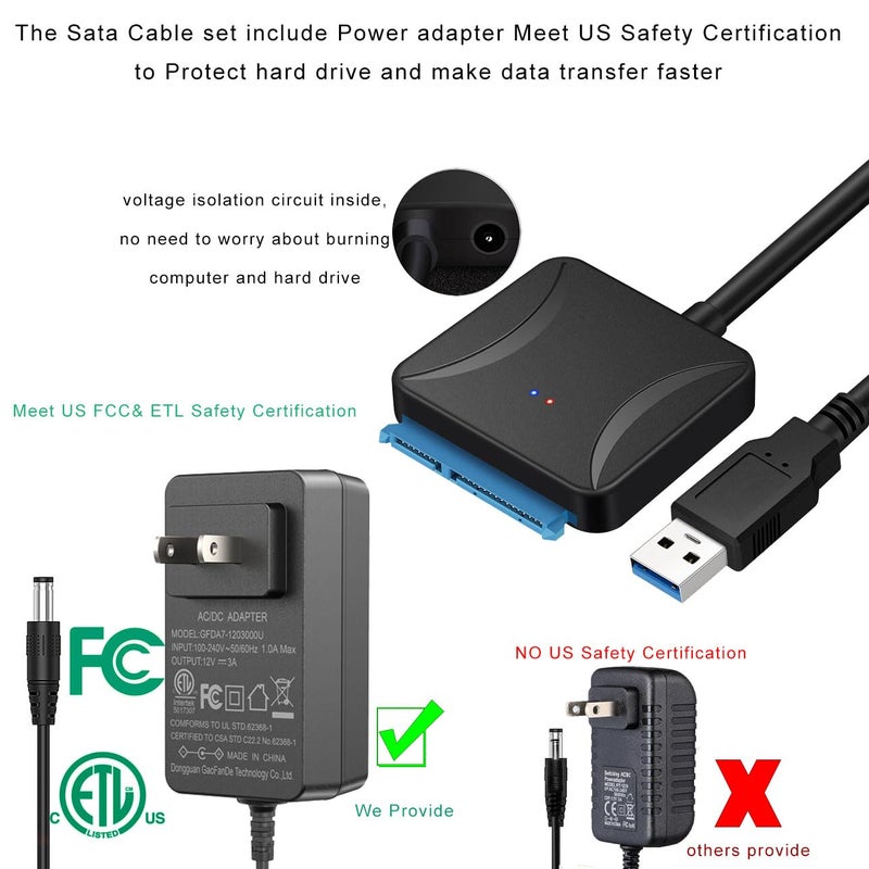 FRIGRAF كابل SATA عالي السرعة إلى USB 3.0، محول SATA إلى USB لـ 2.5”SSD و HDD، كابل SATA 2 في 1 نوع-C/نوع-A (USB إلى 2.5 3.5 SSD HDD مع طاقة) - Image 4